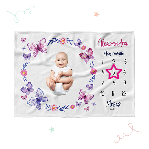 Manta bebé personalizada Mariposas y Estrellas