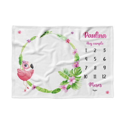 Manta cumple mes de flamingo personalizada