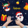 Cobija de Navidad Santa Claus y renos azul personalizada