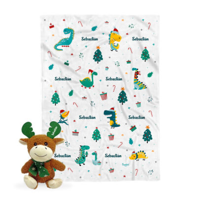 Kit de Navidad para bebé dinosaurios navideños azul personalizado