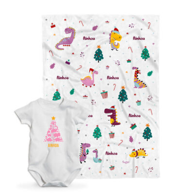 Kit de Navidad para bebé dinosaurios navideños rosa personalizado