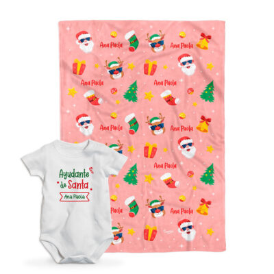 Kit de Navidad para bebé Santa Claus y renos rosa personalizado