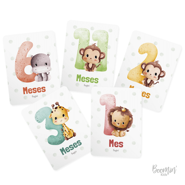Baby Cards, Tarjetas Cumple Mes. Bosquecito Rosa - Foxies Babys