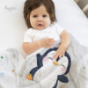 Cobija de pingüino azul personalizada bebe niño