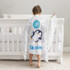 Cobija de pingüino azul personalizada bebe niño