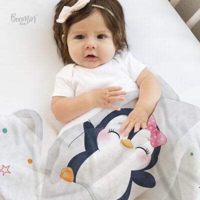 Cobija de pingüino rosa personalizada bebe niña