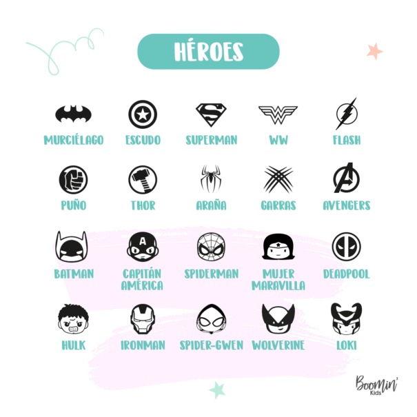 Sello textil personalizado super héroes