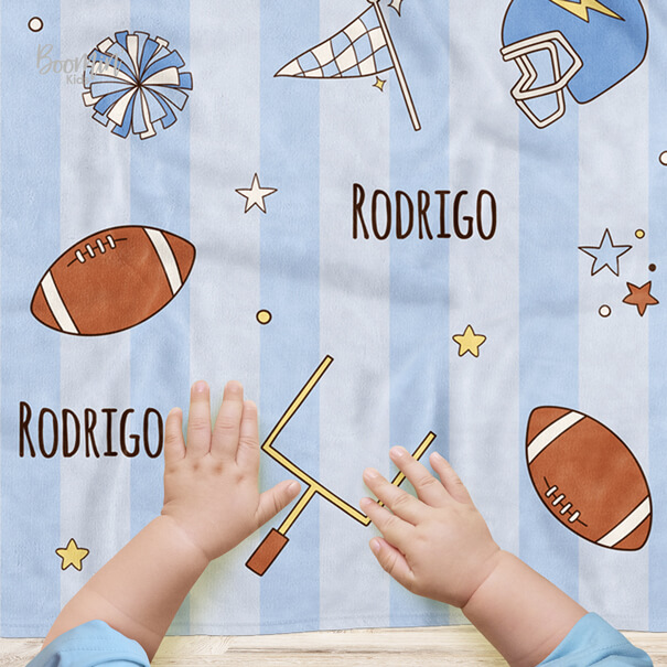 Cobija de fútbol americano azul personalizada bebe niño
