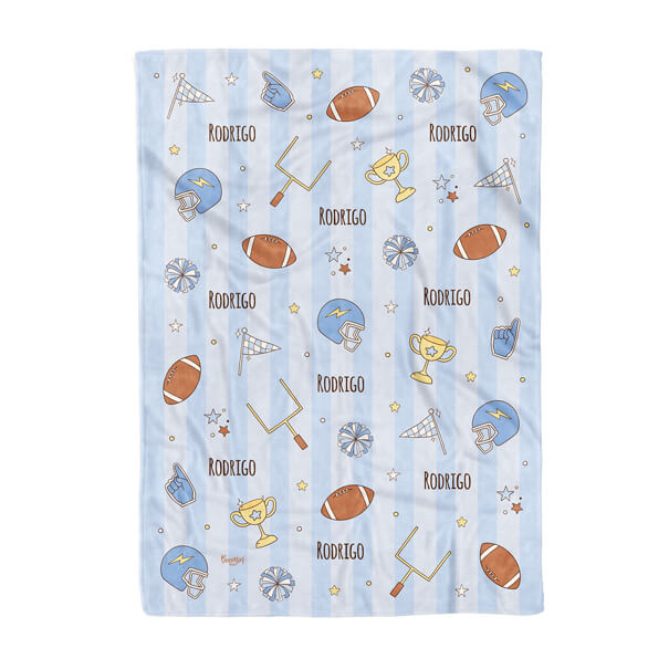 Cobija de fútbol americano azul personalizada bebe niño