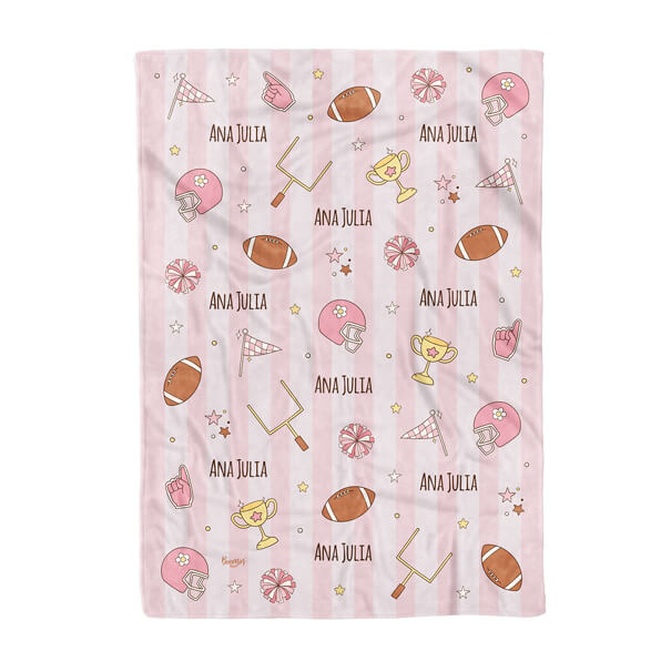Cobija de fútbol americano rosa personalizada bebe niña