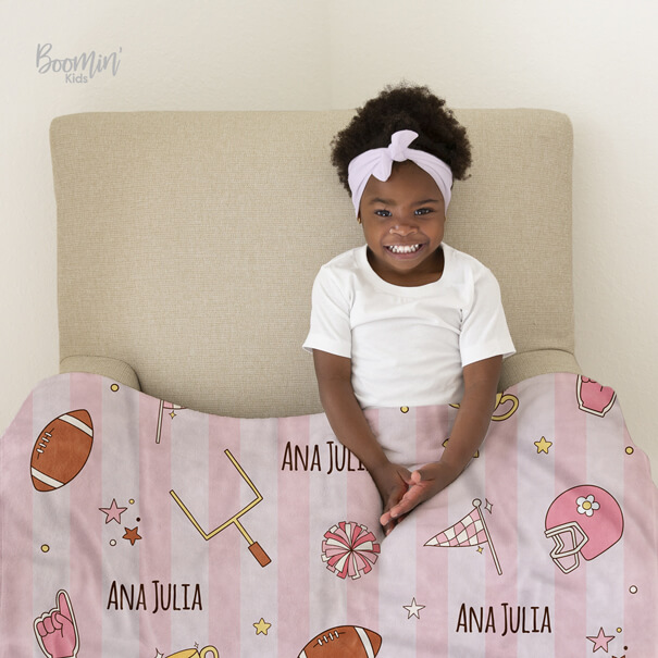 Cobija de fútbol americano rosa personalizada bebe niña