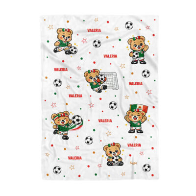 Cobija de fútbol soccer osita México personalizada bebe niña