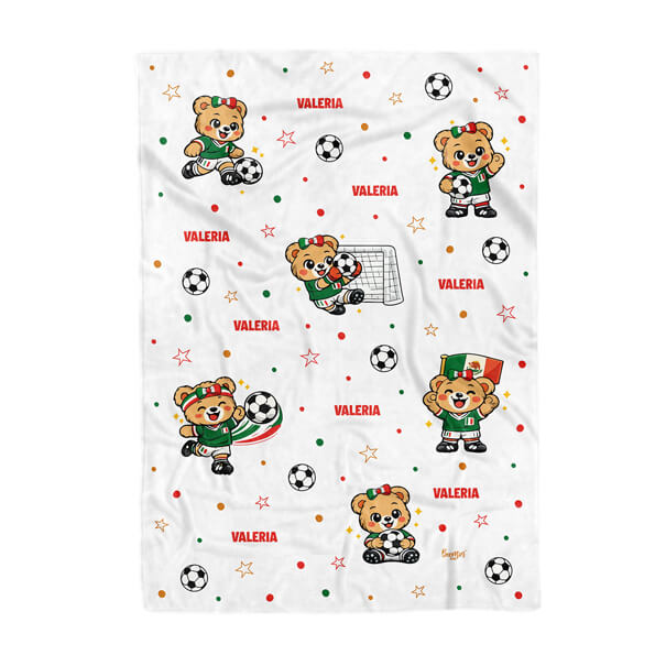 Cobija de fútbol soccer osita México personalizada bebe niña