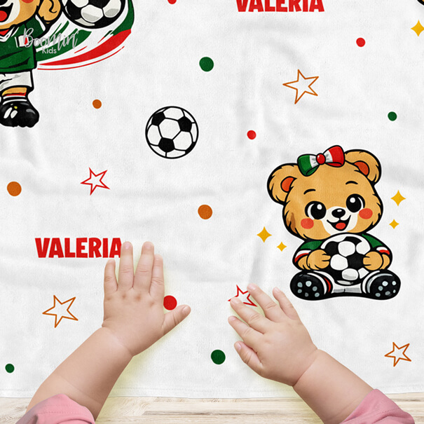 Cobija de fútbol soccer osita México personalizada bebe niña
