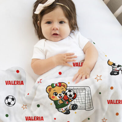 Cobija de fútbol soccer osita México personalizada bebe niña