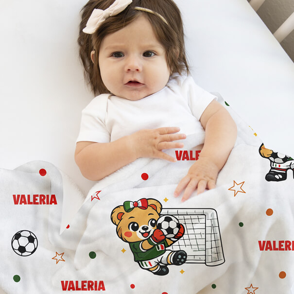 Cobija de fútbol soccer osita México personalizada bebe niña