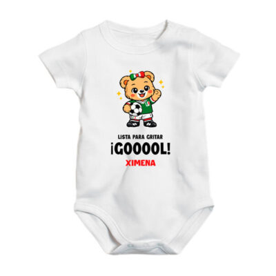Pañalero bebé Fútbol soccer osito México lista para gritar gol personalizado