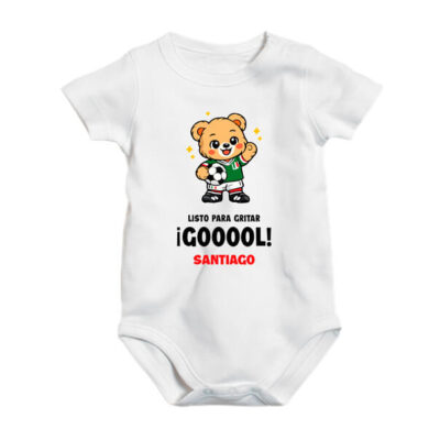 Pañalero bebé Fútbol soccer osito México listo para gritar gol personalizado