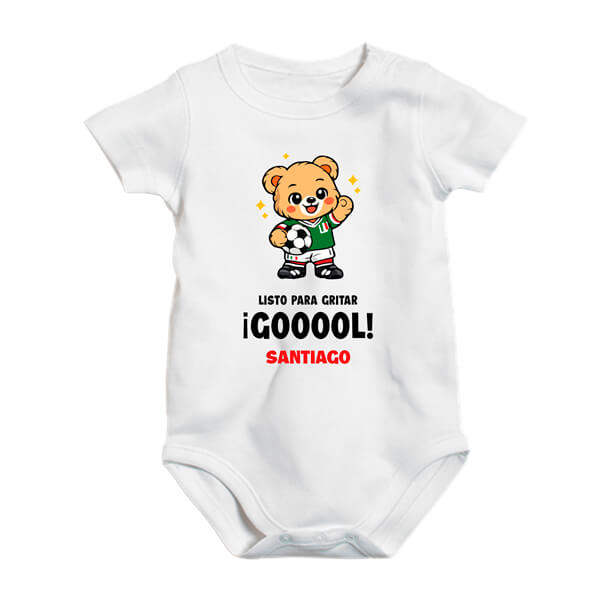 Pañalero bebé Fútbol soccer osito México listo para gritar gol personalizado